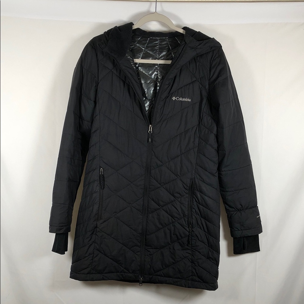 Columbia Women's Long Black Quilted Hooded Puffer Coat - Picture 1 of 8